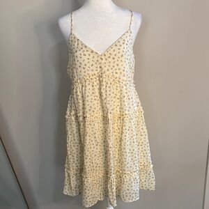 Trixxi Yellow Cream Floral Tiered Sundress with Spaghetti Straps